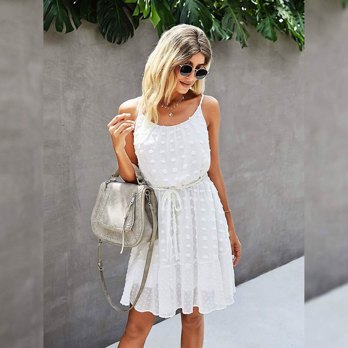 Lovinchic Damen Spaghettiträger Minikleid mit gebundener Taille und Blumenmuster Sommer Casual Flowy Kleid