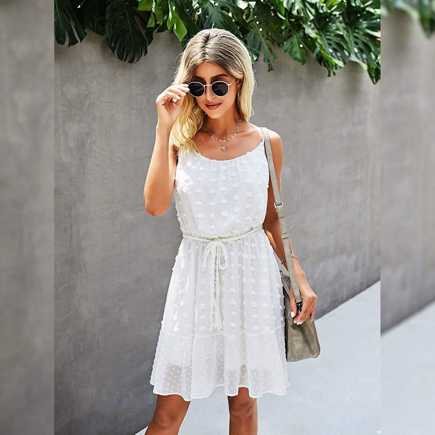 Lovinchic Damen Spaghettiträger Minikleid mit gebundener Taille und Blumenmuster Sommer Casual Flowy Kleid