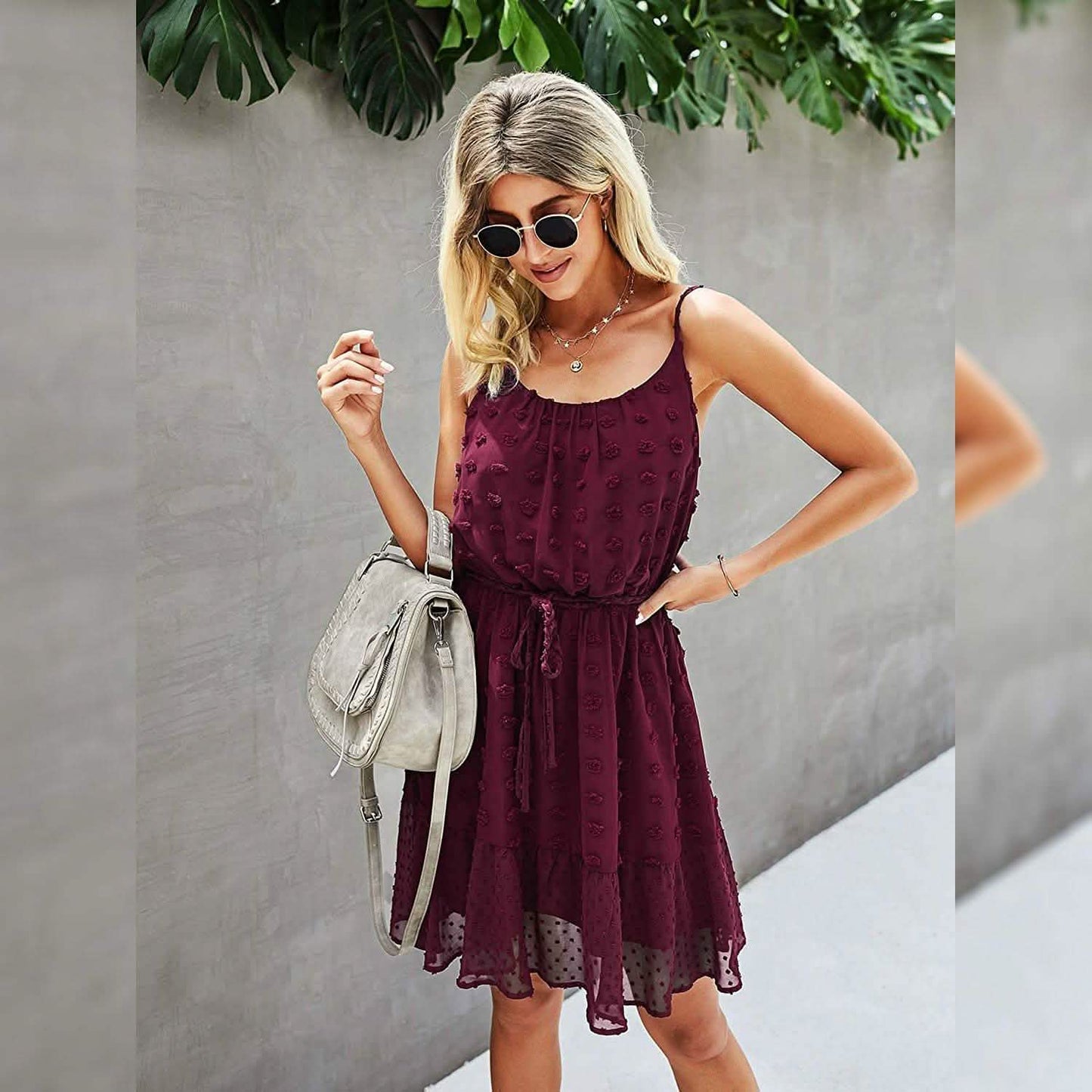 Lovinchic Damen Spaghettiträger Minikleid mit gebundener Taille und Blumenmuster Sommer Casual Flowy Kleid