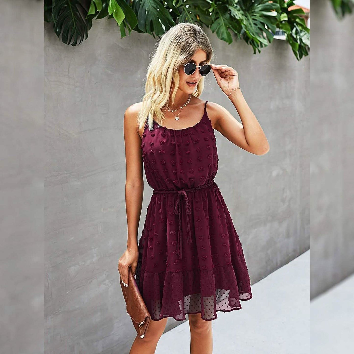 Lovinchic Damen Spaghettiträger Minikleid mit gebundener Taille und Blumenmuster Sommer Casual Flowy Kleid