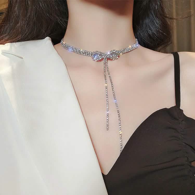 Luxuriöse, trendige Kristall-Choker-Halskette Schlüsselbeinkette für Damen, Hochzeit, Modeschmuck, Collier