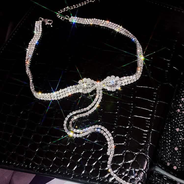 Luxuriöse, trendige Kristall-Choker-Halskette Schlüsselbeinkette für Damen, Hochzeit, Modeschmuck, Collier