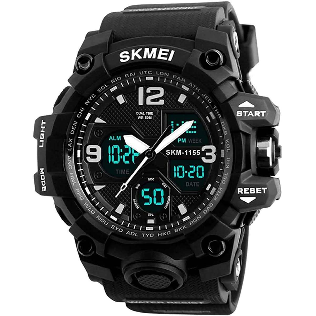 LYMFHCH Große Outdoor-Armbanduhr mit zwei Zeitanzeigen im Army-Stil, taktisch