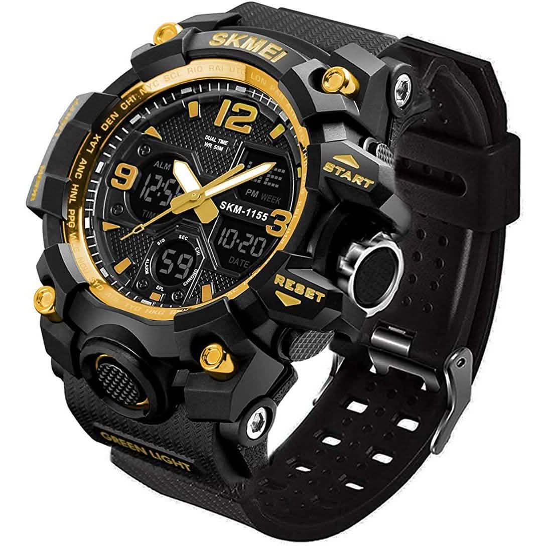 LYMFHCH Große Outdoor-Armbanduhr mit zwei Zeitanzeigen im Army-Stil, taktisch