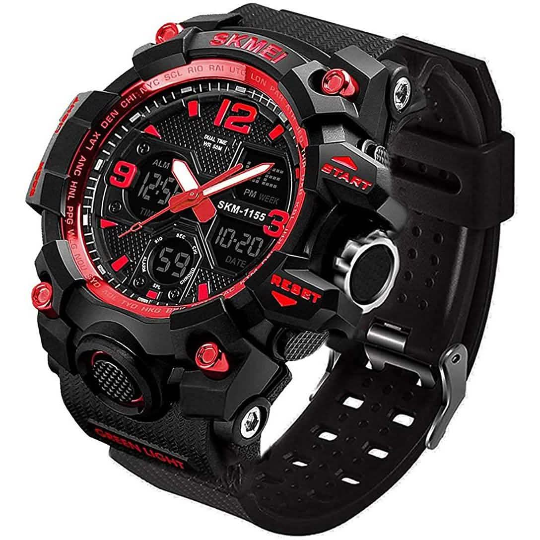LYMFHCH Große Outdoor-Armbanduhr mit zwei Zeitanzeigen im Army-Stil, taktisch