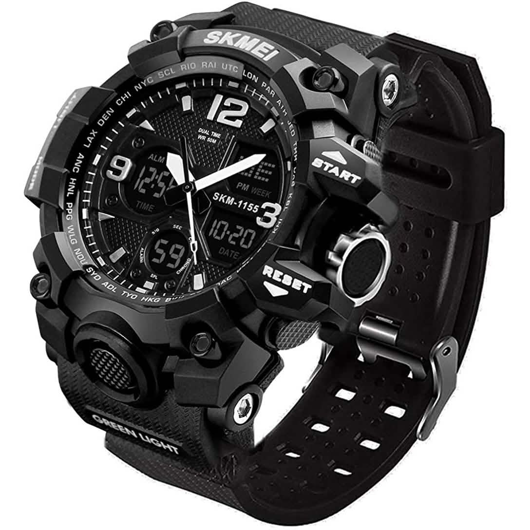 LYMFHCH Große Outdoor-Armbanduhr mit zwei Zeitanzeigen im Army-Stil, taktisch