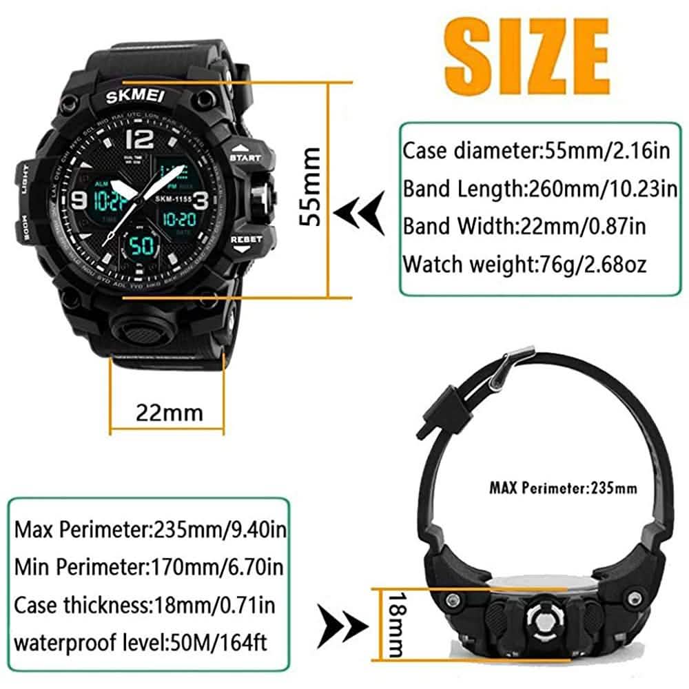 LYMFHCH Große Outdoor-Armbanduhr mit zwei Zeitanzeigen im Army-Stil, taktisch