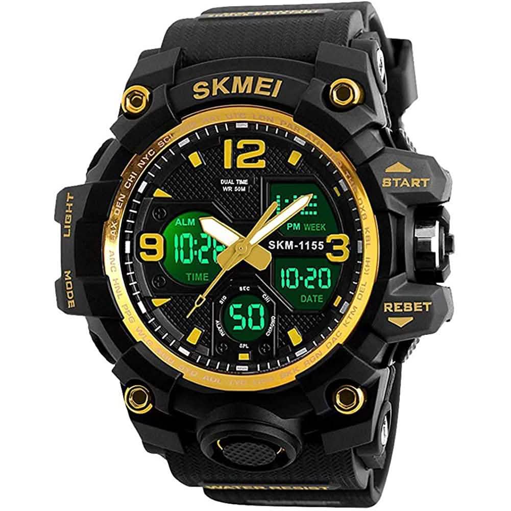 LYMFHCH Große Outdoor-Armbanduhr mit zwei Zeitanzeigen im Army-Stil, taktisch
