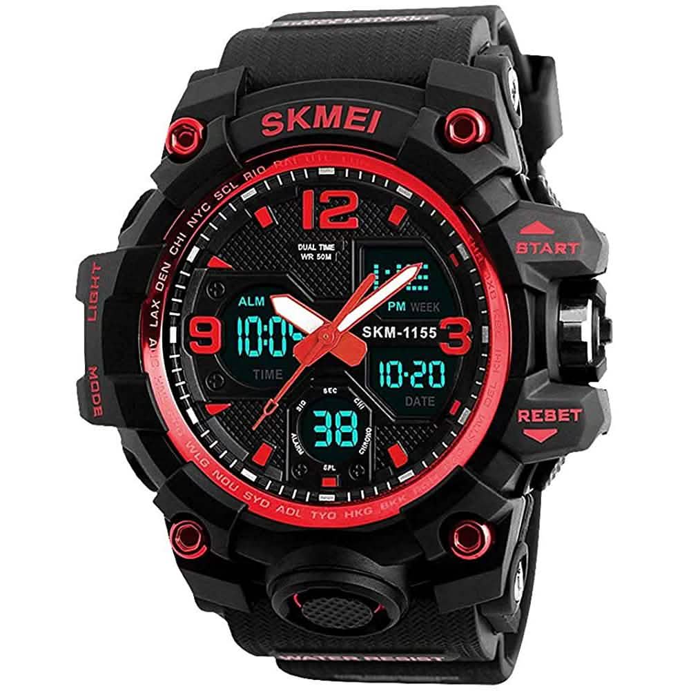 LYMFHCH Große Outdoor-Armbanduhr mit zwei Zeitanzeigen im Army-Stil, taktisch
