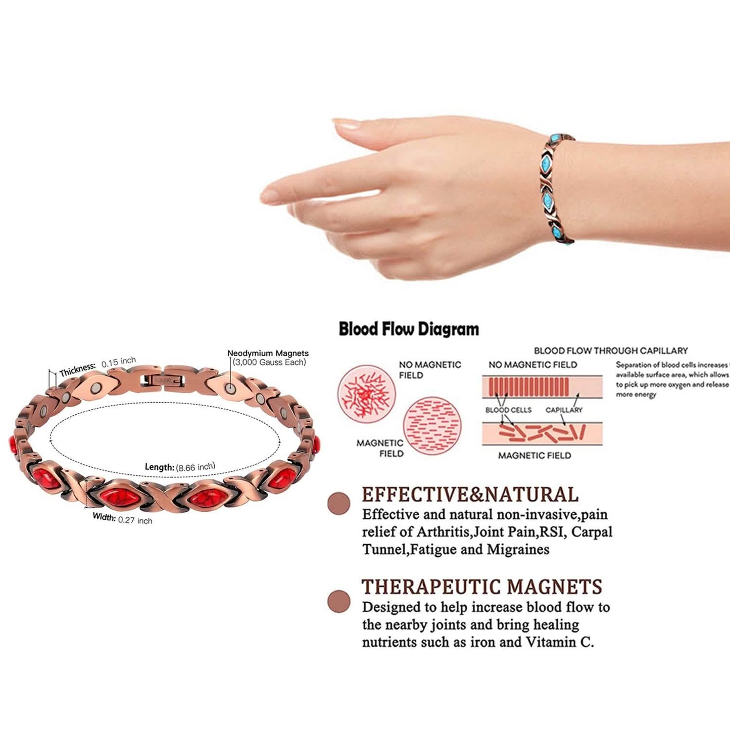 Magnetfeldtherapie Schmerzlinderndes Kupferarmband Unisex