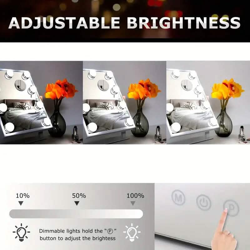 Kosmetikspiegel mit 9 Glühbirnen, einstellbarer Helligkeit und smarter Touch-Steuerung