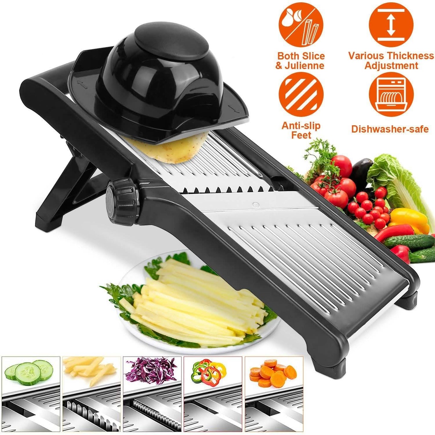 Mandoline-Edelstahl-Gemüseschneider mit 5 einstellbaren Klingen