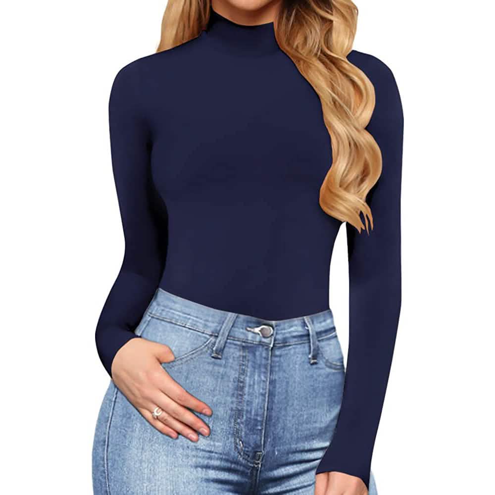 MANGOPOP Damen Rollkragen Langarm Body Overall