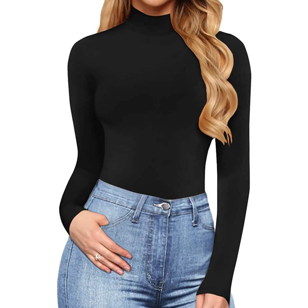 MANGOPOP Damen Rollkragen Langarm Body Overall