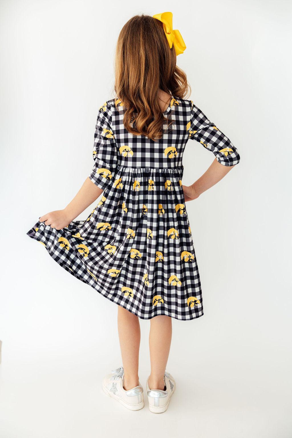 Iowa Plaid Tigerhawk 3/4-Ärmel-Taschen-Wickelkleid