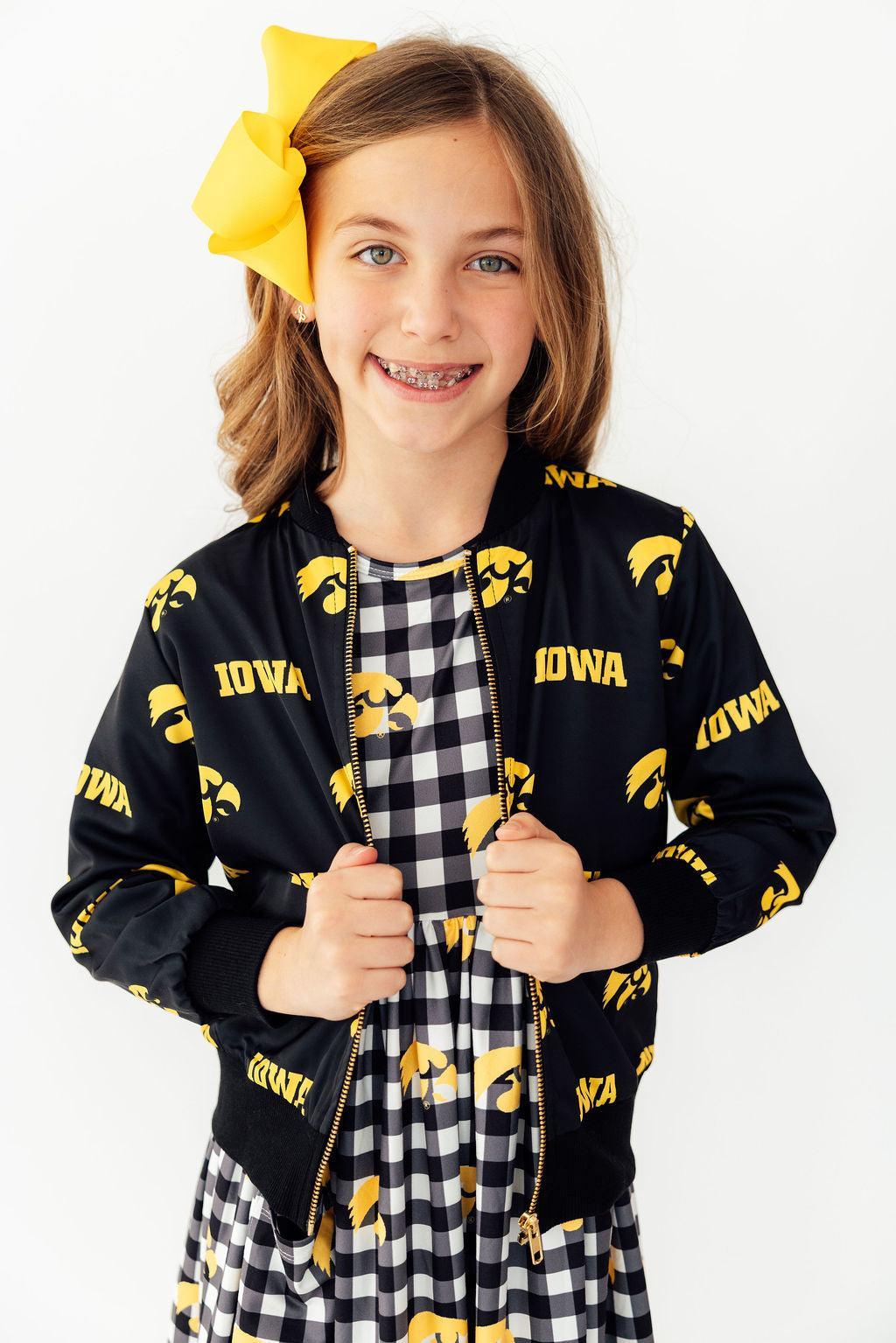 Iowa Plaid Tigerhawk 3/4-Ärmel-Taschen-Wickelkleid