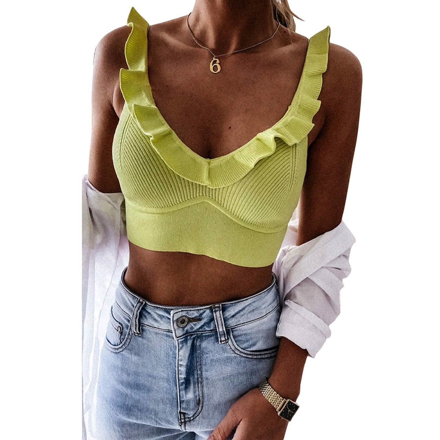 Meihuida Damen ärmellose V-Ausschnitt Crop Tops