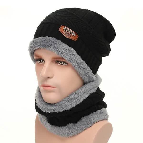 Strickmütze und Schal-Set für Herren und Damen, Fleecegefüttert