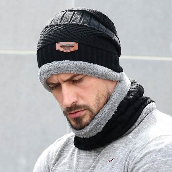 Strickmütze und Schal-Set für Herren und Damen, Fleecegefüttert