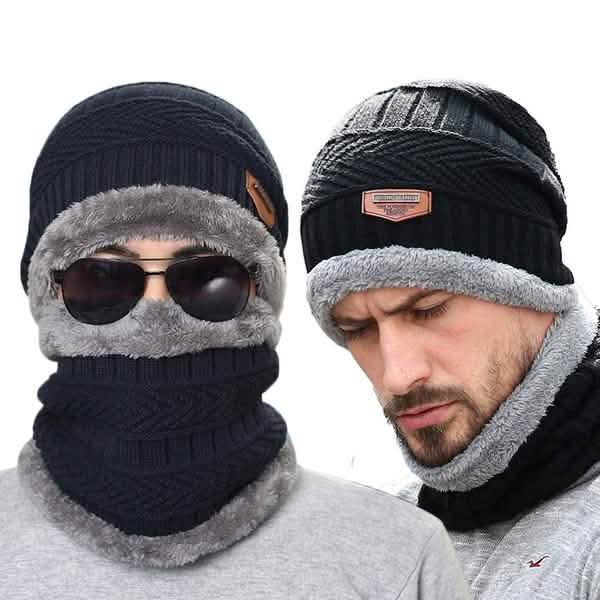 Strickmütze und Schal-Set für Herren und Damen, Fleecegefüttert