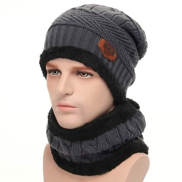 Strickmütze und Schal-Set für Herren und Damen, Fleecegefüttert