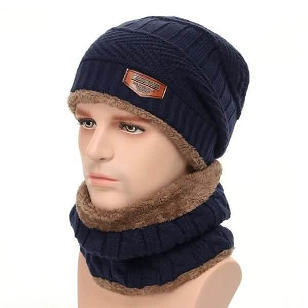 Strickmütze und Schal-Set für Herren und Damen, Fleecegefüttert