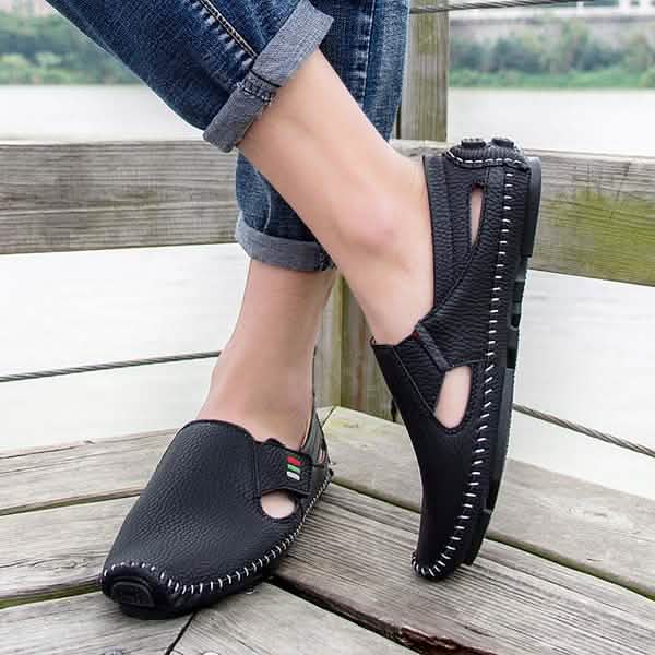 Herren Freizeitschuhe Slipper Hohles Leder Herrenschuhe