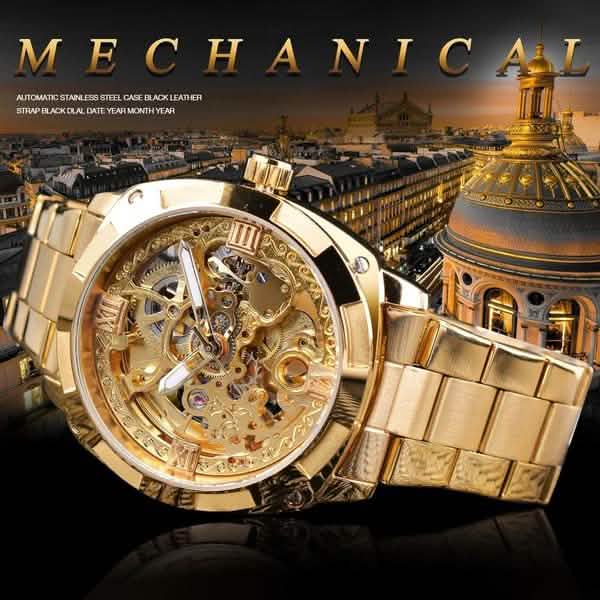 Herren Luxus Skelett Automatikuhr mit mechanischem Uhrwerk