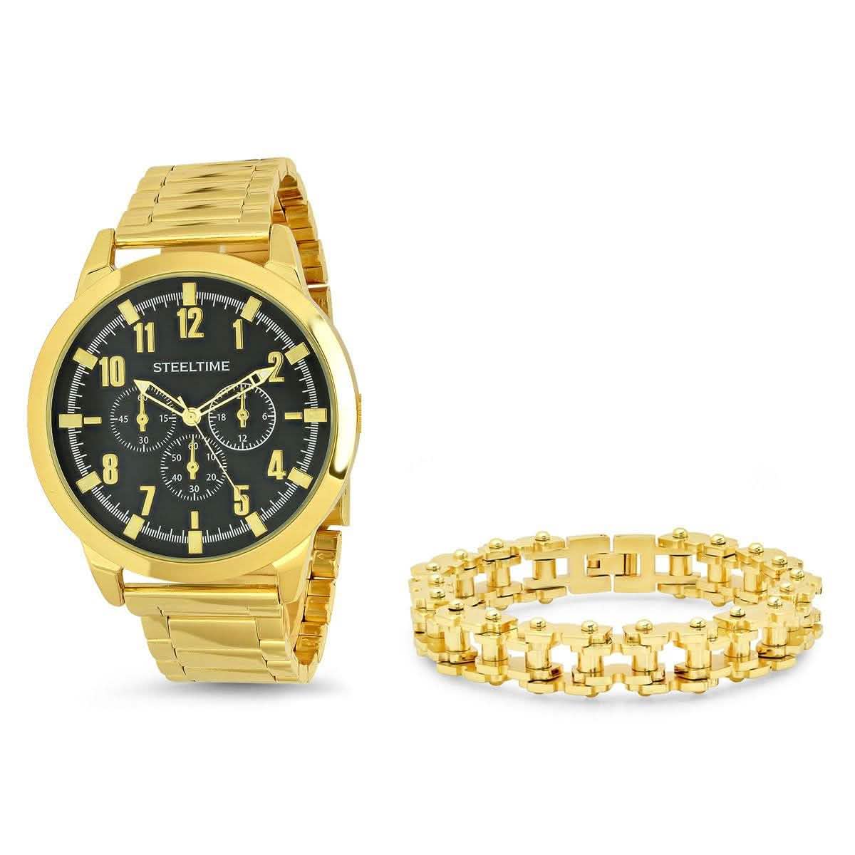 Herrenuhr mit 18K vergoldetem Legierungsarmband und Edelstahl und 18K vergoldetes Edelstahlarmband