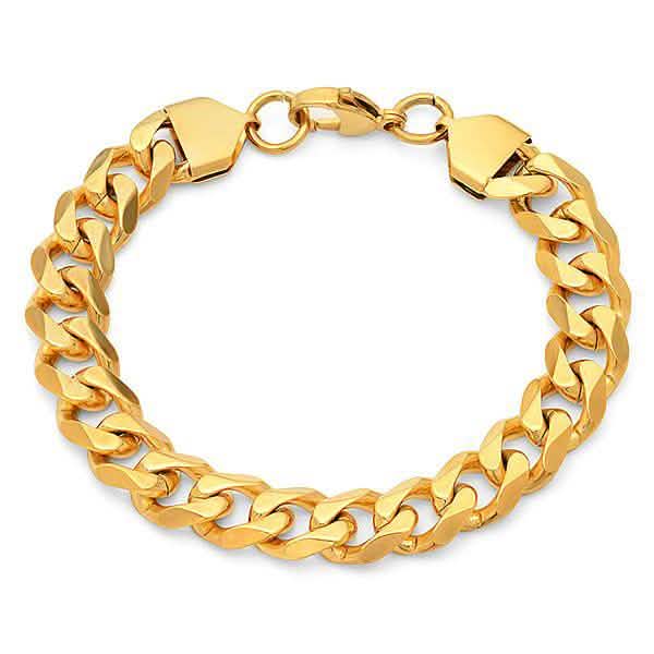 Herren 18k vergoldetes Edelstahl Cuban Link Ketten-Armband/Halsketten-Set