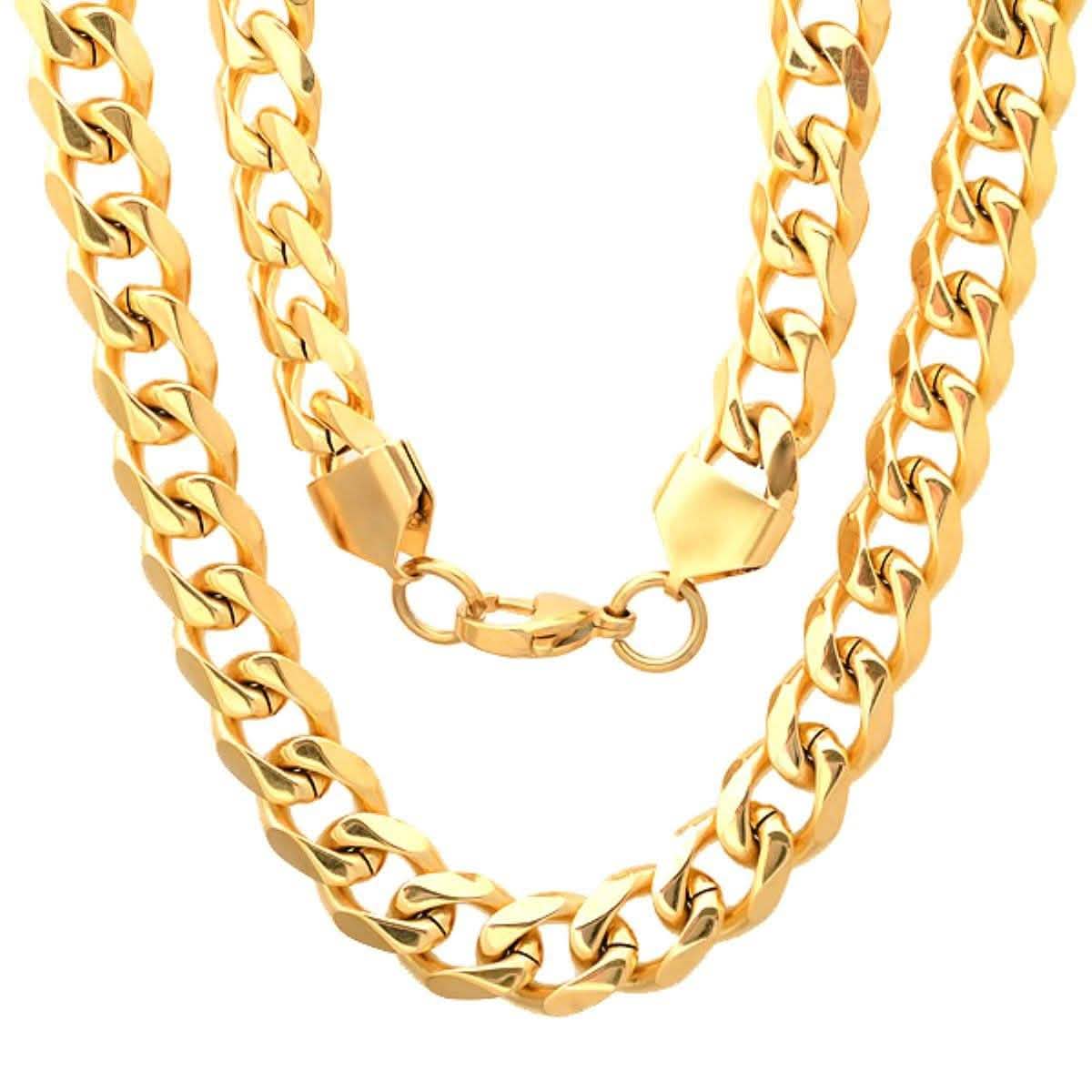 Herren 18k vergoldetes Edelstahl Cuban Link Ketten-Armband/Halsketten-Set