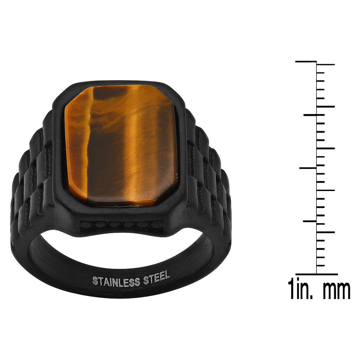 Herrenring aus schwarzem IP-Edelstahl mit Tigerauge