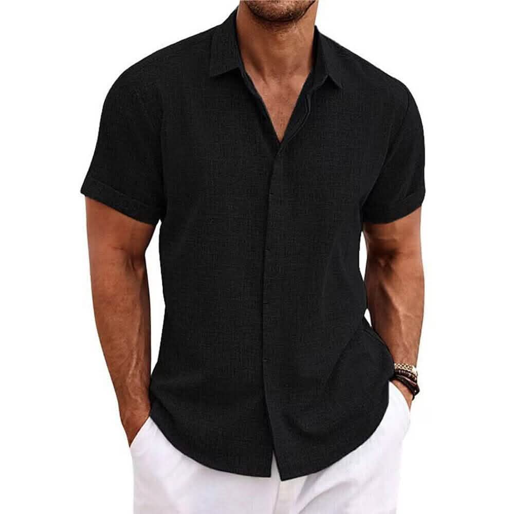Herren Hemd Kurzarm Einfarbig Revers