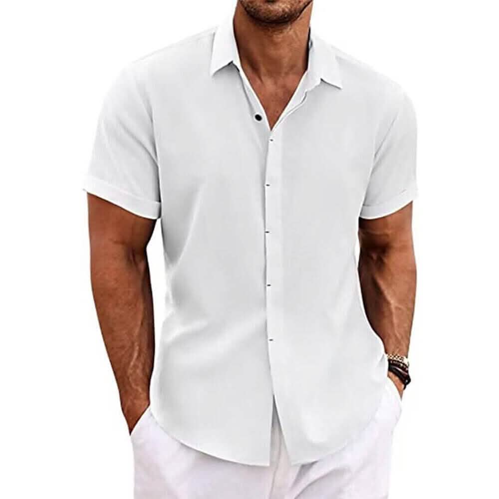 Herren Hemd Kurzarm Einfarbig Revers