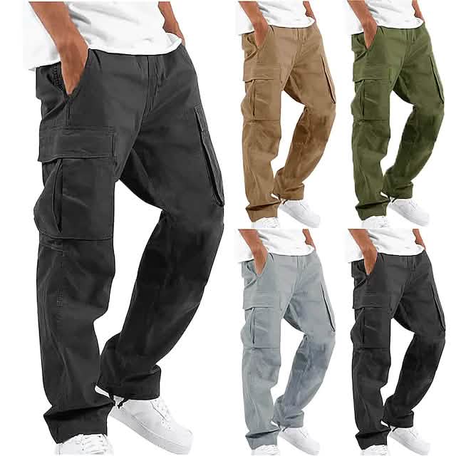 Herren Cargohose Tunnelzug Gummibund Multi-Taschen