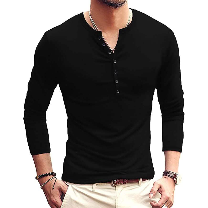 Herren Freizeithemd, schmale Passform, Basic Henley, Langarm