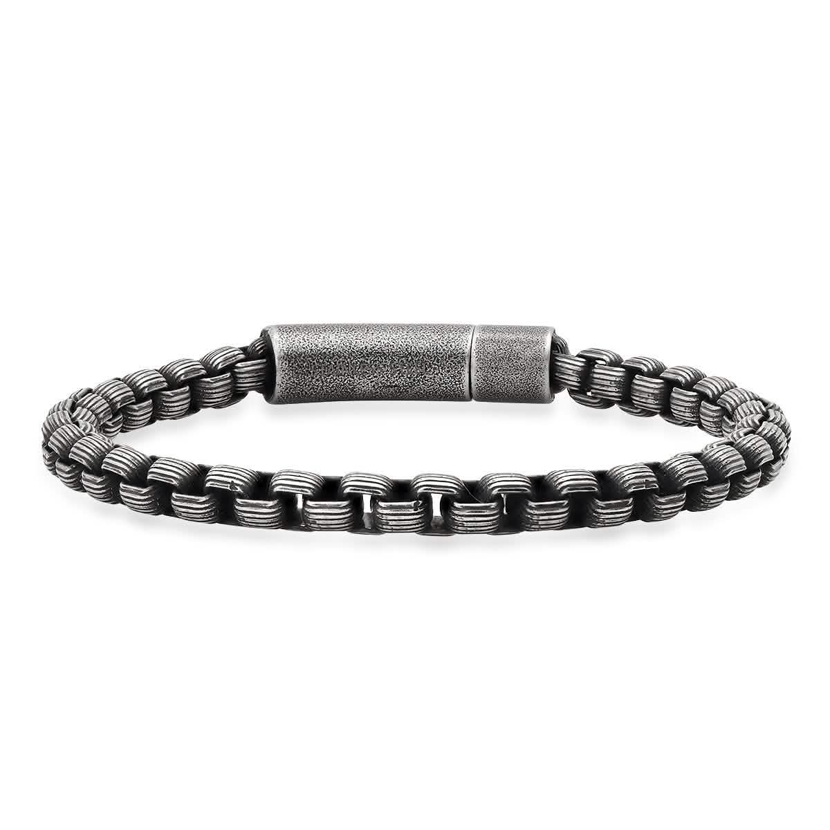 Herrenarmband aus oxidiertem Edelstahl mit runder Kastenkette