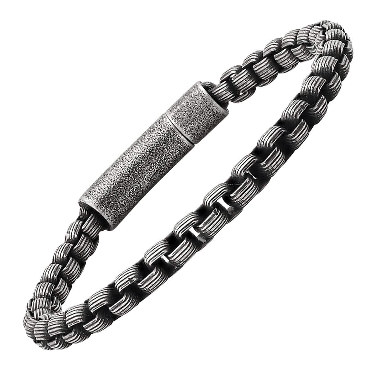 Herrenarmband aus oxidiertem Edelstahl mit runder Kastenkette