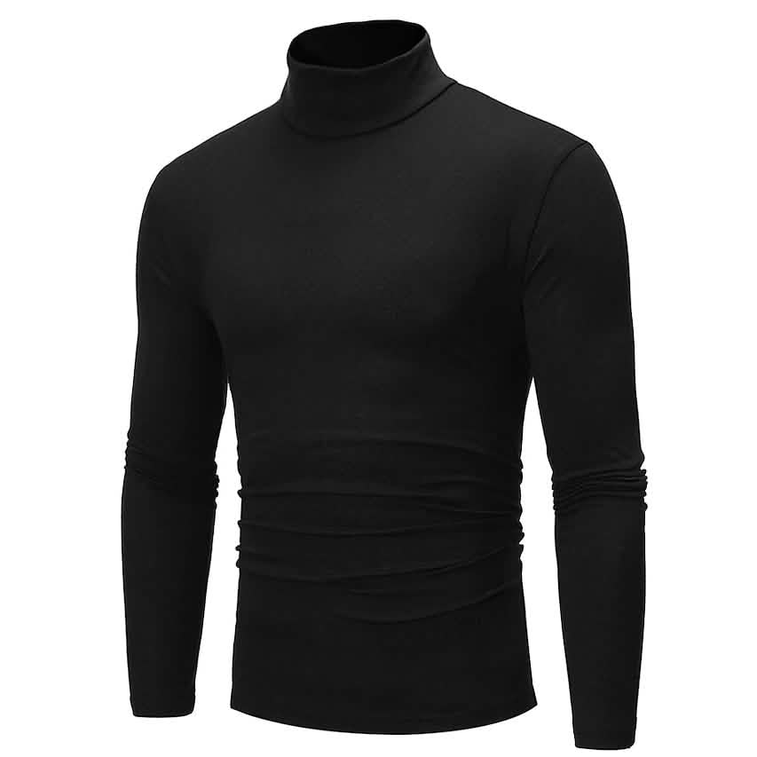 Herren unifarbenes T-Shirt, Thermorollenkragen, Langarm-Oberteil