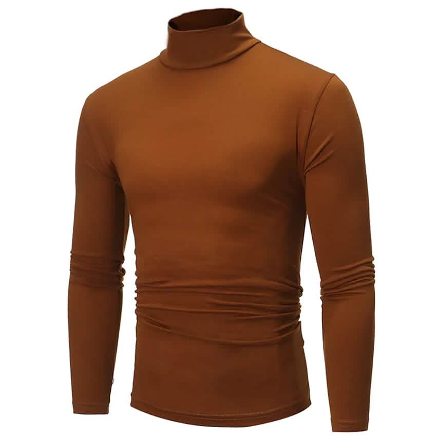 Herren unifarbenes T-Shirt, Thermorollenkragen, Langarm-Oberteil