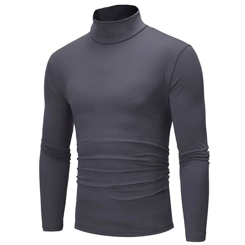 Herren unifarbenes T-Shirt, Thermorollenkragen, Langarm-Oberteil