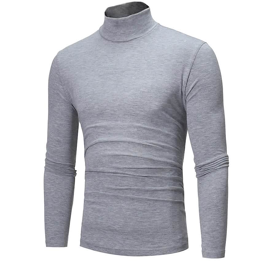 Herren unifarbenes T-Shirt, Thermorollenkragen, Langarm-Oberteil