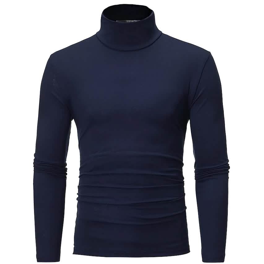 Herren unifarbenes T-Shirt, Thermorollenkragen, Langarm-Oberteil