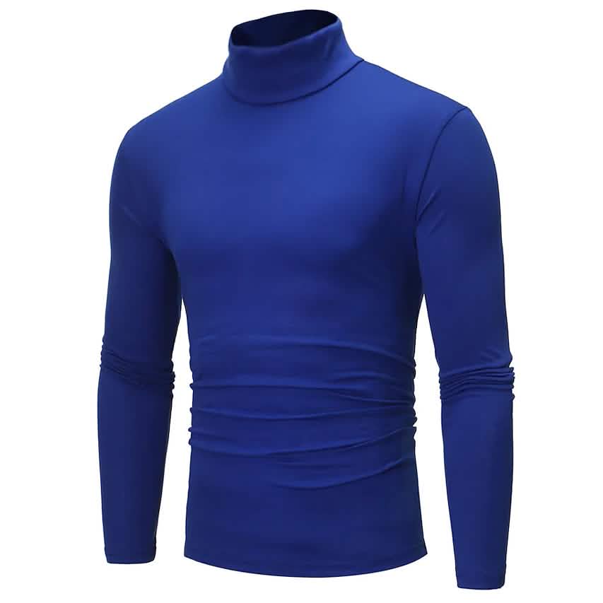 Herren unifarbenes T-Shirt, Thermorollenkragen, Langarm-Oberteil