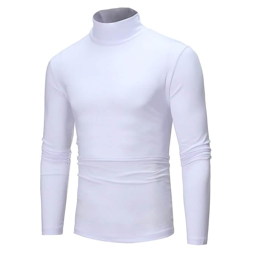 Herren unifarbenes T-Shirt, Thermorollenkragen, Langarm-Oberteil