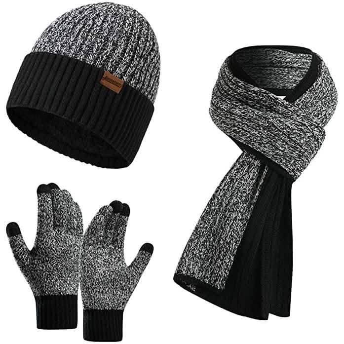 Herren Schal und Mütze Thermohandschuh-Set