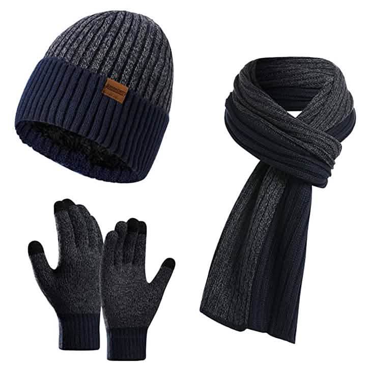 Herren Schal und Mütze Thermohandschuh-Set