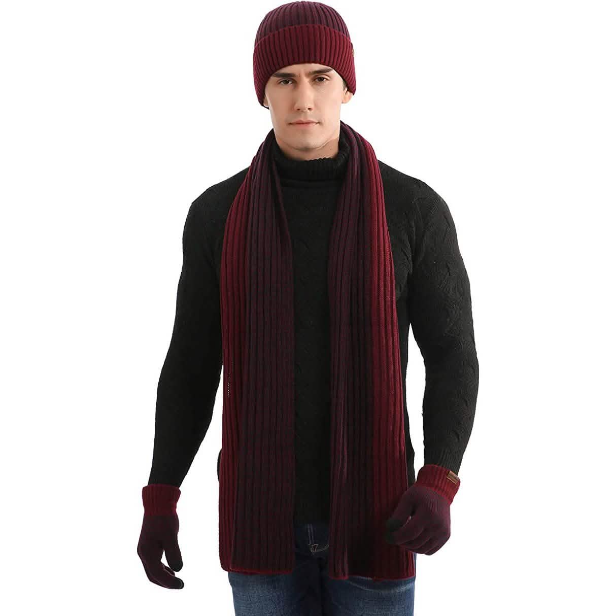 Herren Schal und Mütze Thermohandschuh-Set