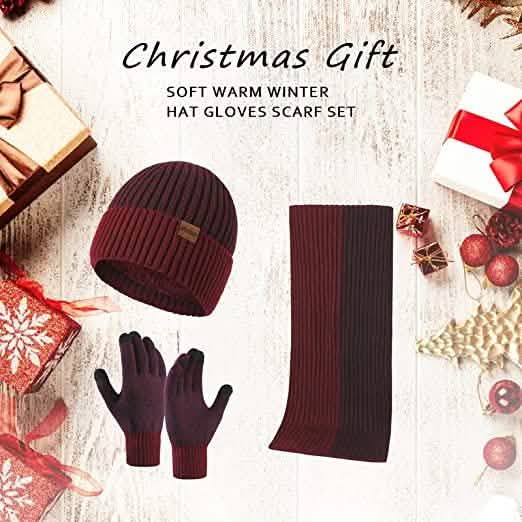 Herren Schal und Mütze Thermohandschuh-Set