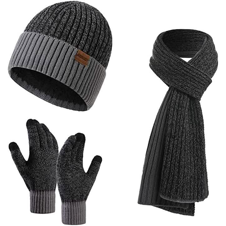 Herren Schal und Mütze Thermohandschuh-Set